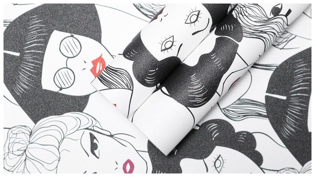 Floralplus Wallpaper Peel and Stick Fashion Girls Line Art Black White Red Lips Wall Decor Beauty Salon Bedroom Dressing Room Removable Mural