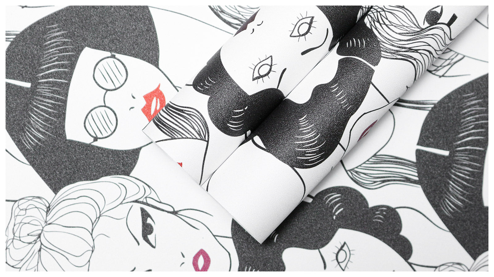 Floralplus Wallpaper Peel and Stick Fashion Girls Line Art Black White Red Lips Wall Decor Beauty Salon Bedroom Dressing Room Removable Mural