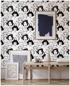 Floralplus Wallpaper Peel and Stick Fashion Girls Line Art Black White Red Lips Wall Decor Beauty Salon Bedroom Dressing Room Removable Mural