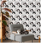 Floralplus Wallpaper Peel and Stick Fashion Girls Line Art Black White Red Lips Wall Decor Beauty Salon Bedroom Dressing Room Removable Mural