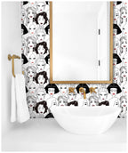 Floralplus Wallpaper Peel and Stick Fashion Girls Line Art Black White Red Lips Wall Decor Beauty Salon Bedroom Dressing Room Removable Mural