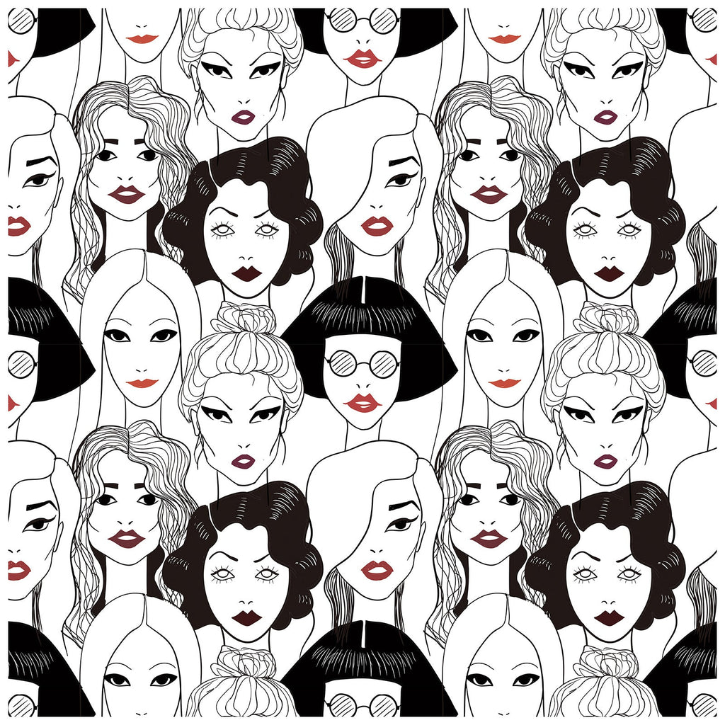 Floralplus Wallpaper Peel and Stick Fashion Girls Line Art Black White Red Lips Wall Decor Beauty Salon Bedroom Dressing Room Removable Mural
