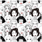 Floralplus Wallpaper Peel and Stick Fashion Girls Line Art Black White Red Lips Wall Decor Beauty Salon Bedroom Dressing Room Removable Mural