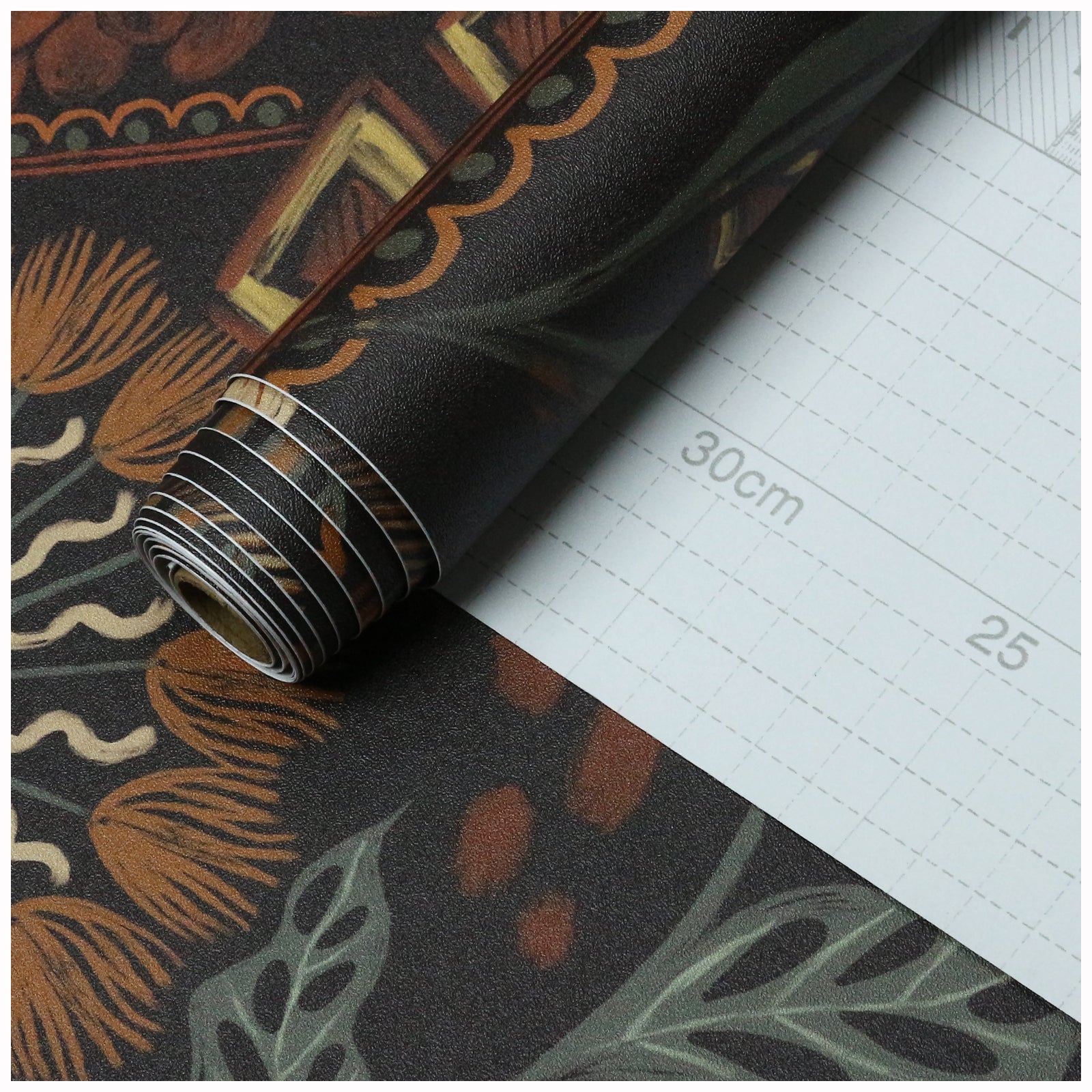 Floralplus Wallpaper Peel and Stick Floral Boho Dark Brown Green Retro Wall Decor Living Room Bedroom Removable Mural