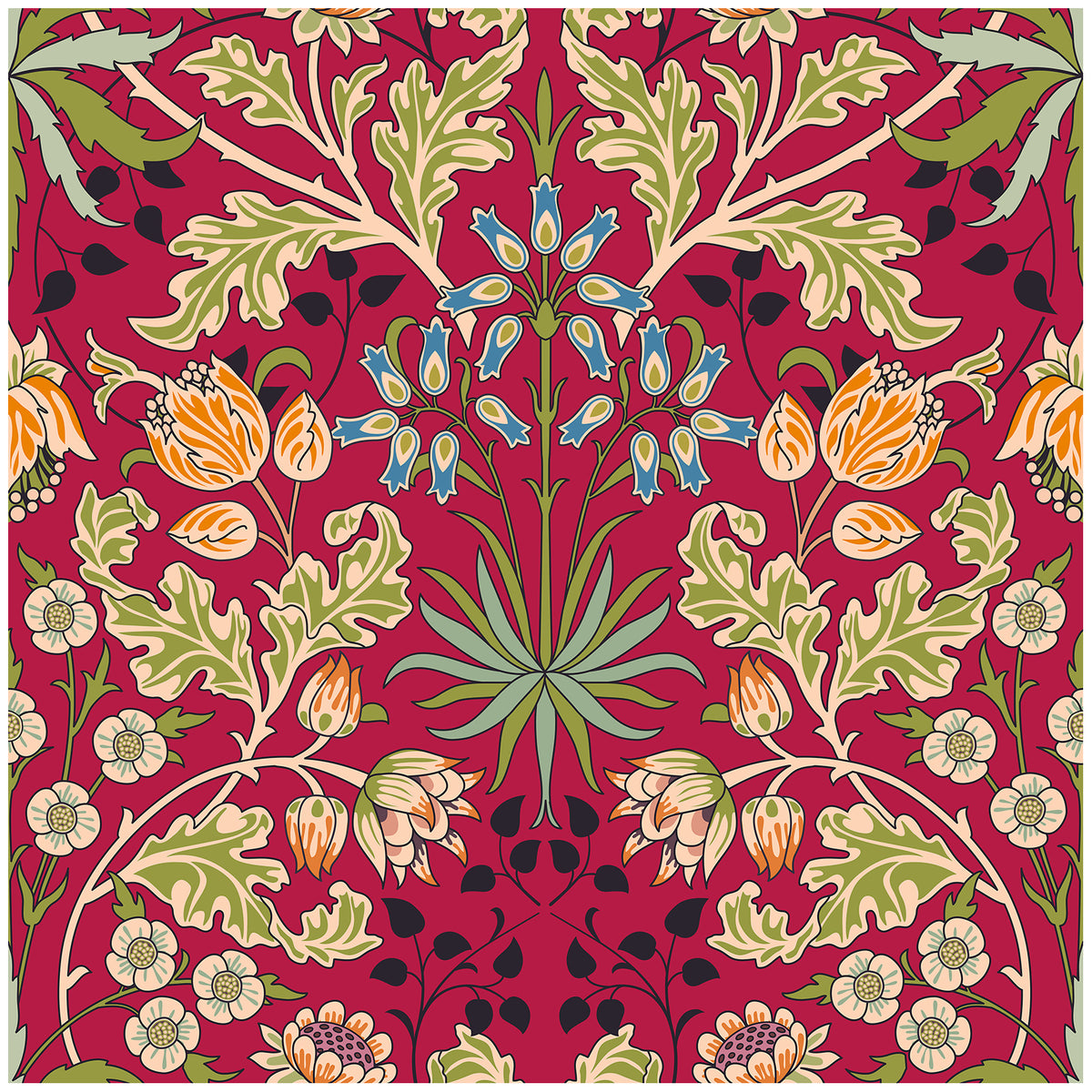 Floralplus Wallpaper Peel and Stick Floral Boho Red Green Vintage Wall Decor Living Room Bedroom Removable Mural