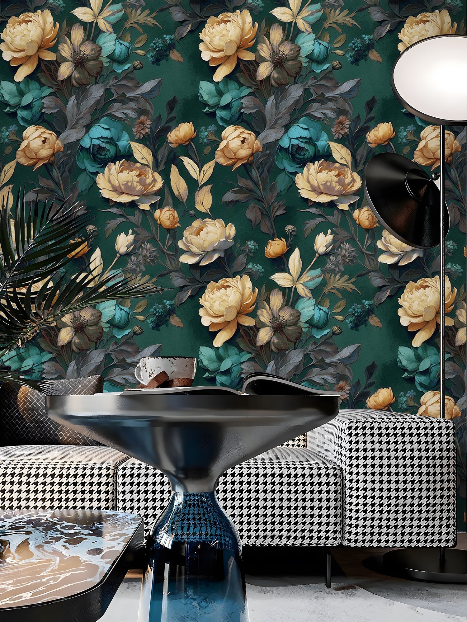 Floralplus Wallpaper Peel and Stick Floral Vintage Dark Green Retro Wall Decor Bedroom Living Room Removable Mural