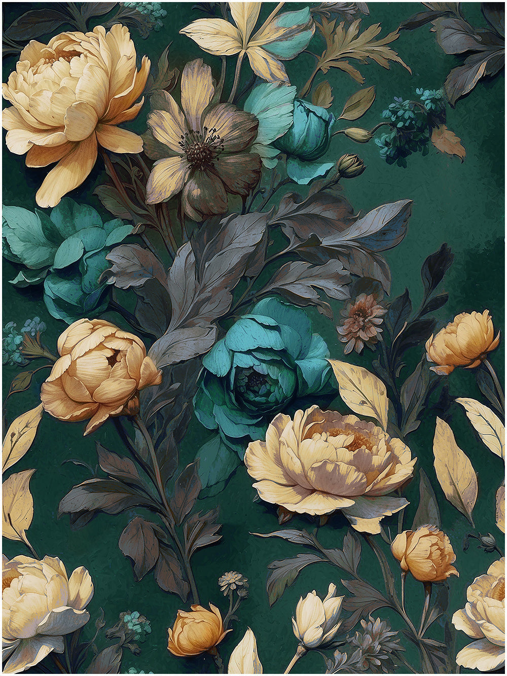 Floralplus Wallpaper Peel and Stick Floral Vintage Dark Green Retro Wall Decor Bedroom Living Room Removable Mural