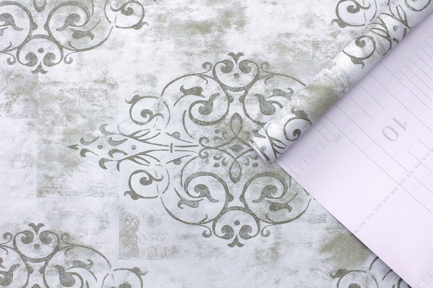 Floralplus Wallpaper Peel and Stick Gray White Damask Vintage Baroque Textured Neutral Wall Decor Living Room Bedroom Bathroom Kitchen Removable Mural