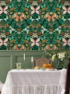 Floralplus Wallpaper Peel and Stick Green Butterfly Floral Boho Kids Room Nursery Vintage Wall Decor Bathroom Removable Mural
