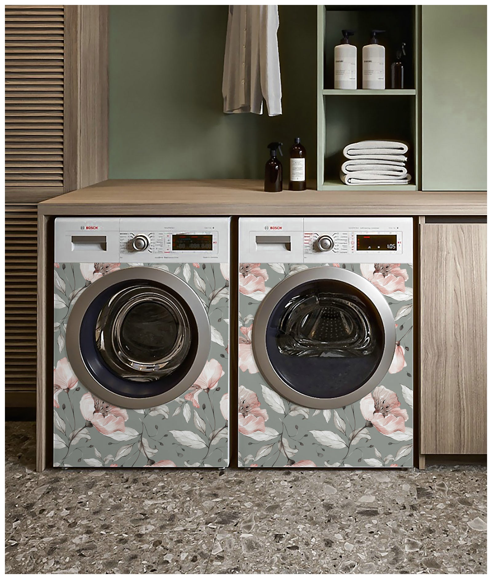 Floralplus Wallpaper Peel and Stick Grey Blush Floral Watercolor Removable Wall Decor for Bedroom Living Room Bathroom Nursery