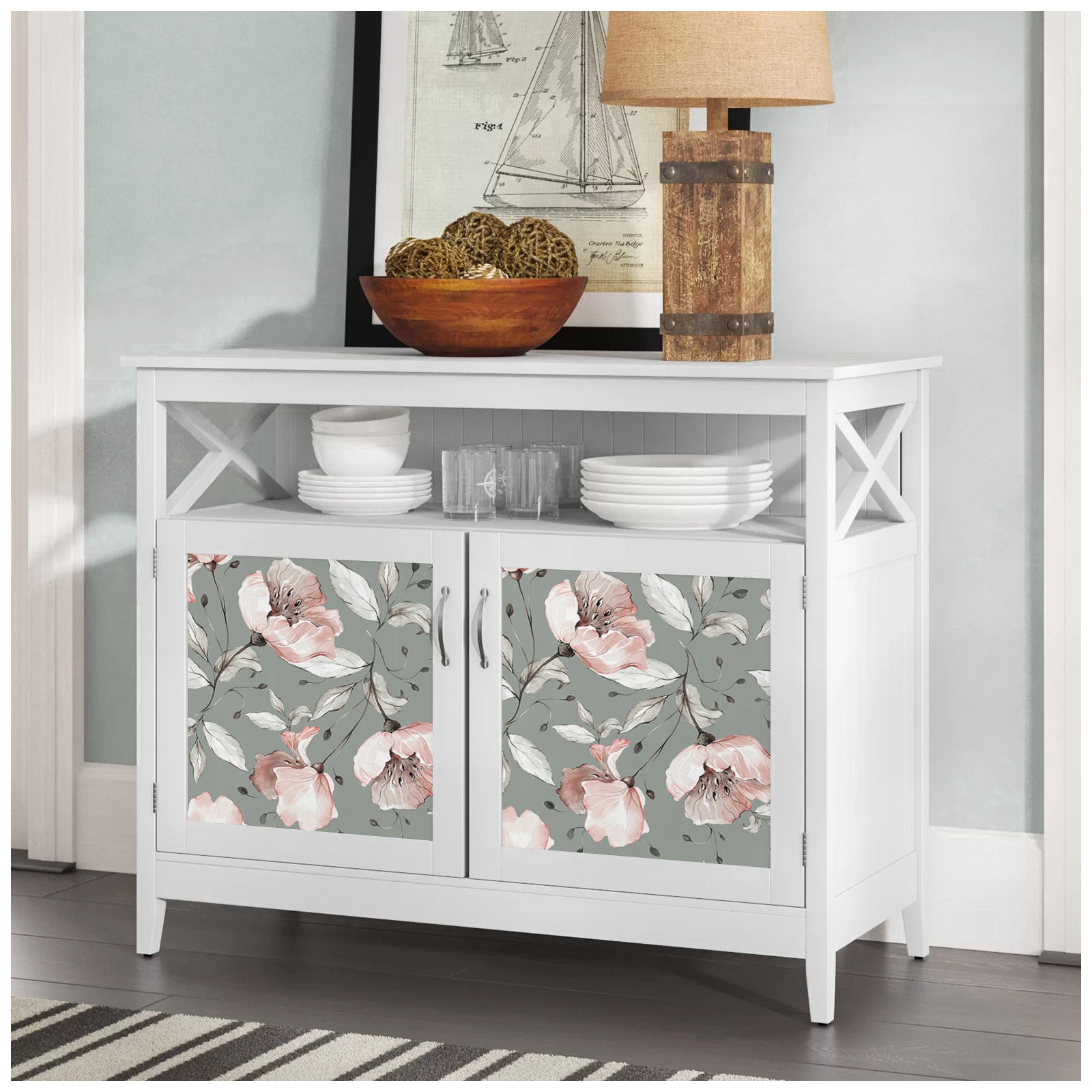 Floralplus Wallpaper Peel and Stick Grey Blush Floral Watercolor Removable Wall Decor for Bedroom Living Room Bathroom Nursery