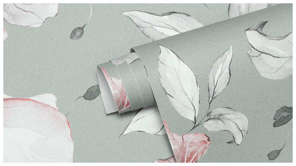 Floralplus Wallpaper Peel and Stick Grey Blush Floral Watercolor Removable Wall Decor for Bedroom Living Room Bathroom Nursery
