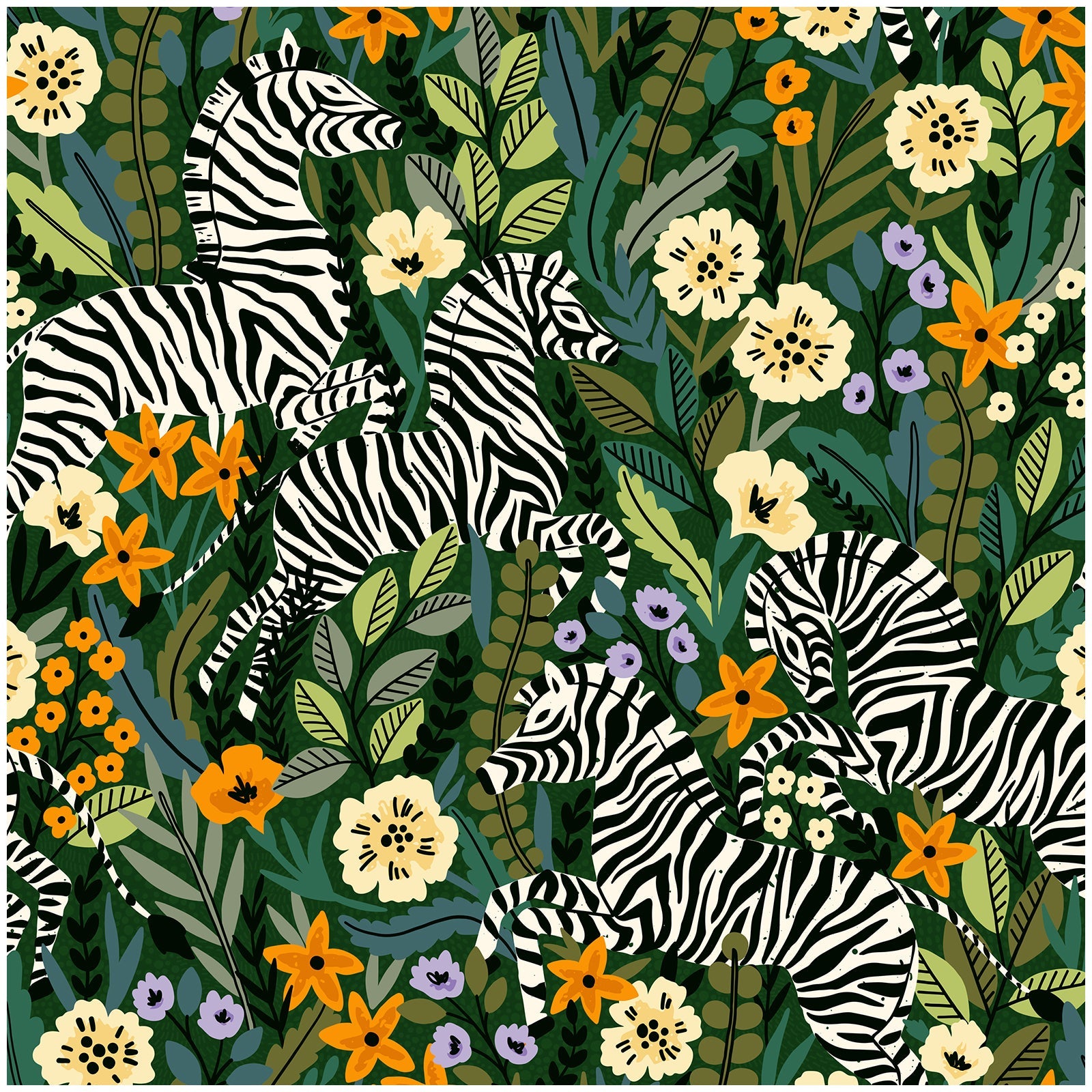 Floralplus Wallpaper Peel and Stick Jungle Zebra Botanical Floral Green Safari Kids Room Nursery Bathroom Removable Wall Decor Mural