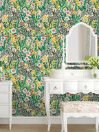 Floralplus Wallpaper Peel and Stick Jungle Zebra Floral Yellow Green Safari Wall Decor Nursery Kids Room Bathroom Removable Mural