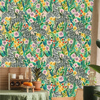Floralplus Wallpaper Peel and Stick Jungle Zebra Floral Yellow Green Safari Wall Decor Nursery Kids Room Bathroom Removable Mural