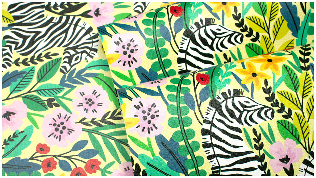 Floralplus Wallpaper Peel and Stick Jungle Zebra Floral Yellow Green Safari Wall Decor Nursery Kids Room Bathroom Removable Mural