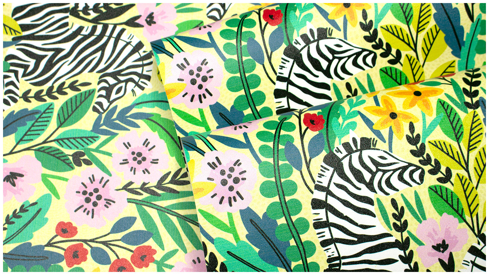 Floralplus Wallpaper Peel and Stick Jungle Zebra Floral Yellow Green Safari Wall Decor Nursery Kids Room Bathroom Removable Mural