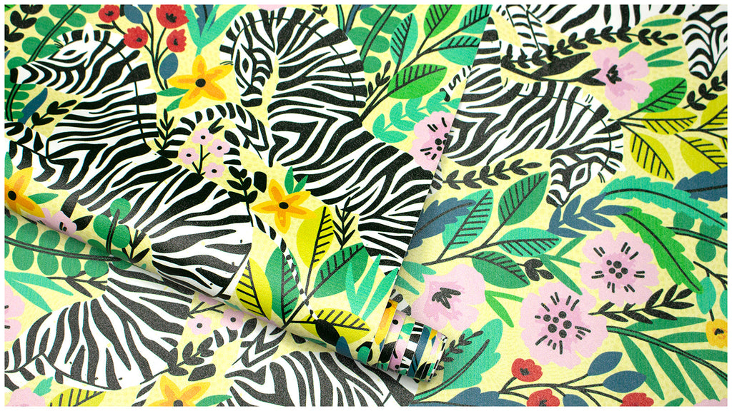 Floralplus Wallpaper Peel and Stick Jungle Zebra Floral Yellow Green Safari Wall Decor Nursery Kids Room Bathroom Removable Mural