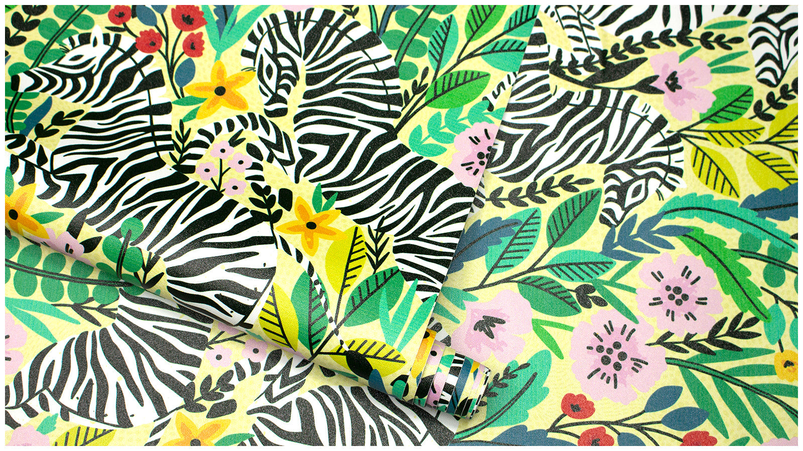 Floralplus Wallpaper Peel and Stick Jungle Zebra Floral Yellow Green Safari Wall Decor Nursery Kids Room Bathroom Removable Mural