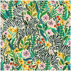 Floralplus Wallpaper Peel and Stick Jungle Zebra Floral Yellow Green Safari Wall Decor Nursery Kids Room Bathroom Removable Mural