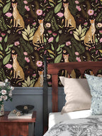 Floralplus Wallpaper Peel and Stick Leopard Jungle Floral Dark Brown Botanical Wall Decor Bedroom Bathroom Nursery Removable Mural