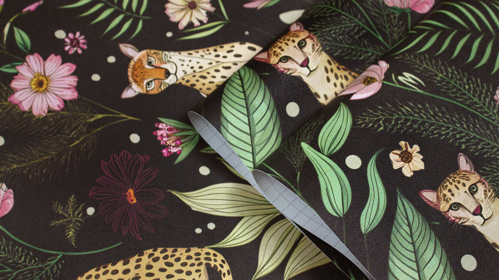 Floralplus Wallpaper Peel and Stick Leopard Jungle Floral Dark Brown Botanical Wall Decor Bedroom Bathroom Nursery Removable Mural