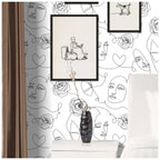 Floralplus Wallpaper Peel and Stick Line Art Abstract Face Rose Butterfly Modern Minimalist Boho Removable Wall Mural for Bedroom Living Room