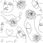 Floralplus Wallpaper Peel and Stick Line Art Abstract Face Rose Butterfly Modern Minimalist Boho Removable Wall Mural for Bedroom Living Room