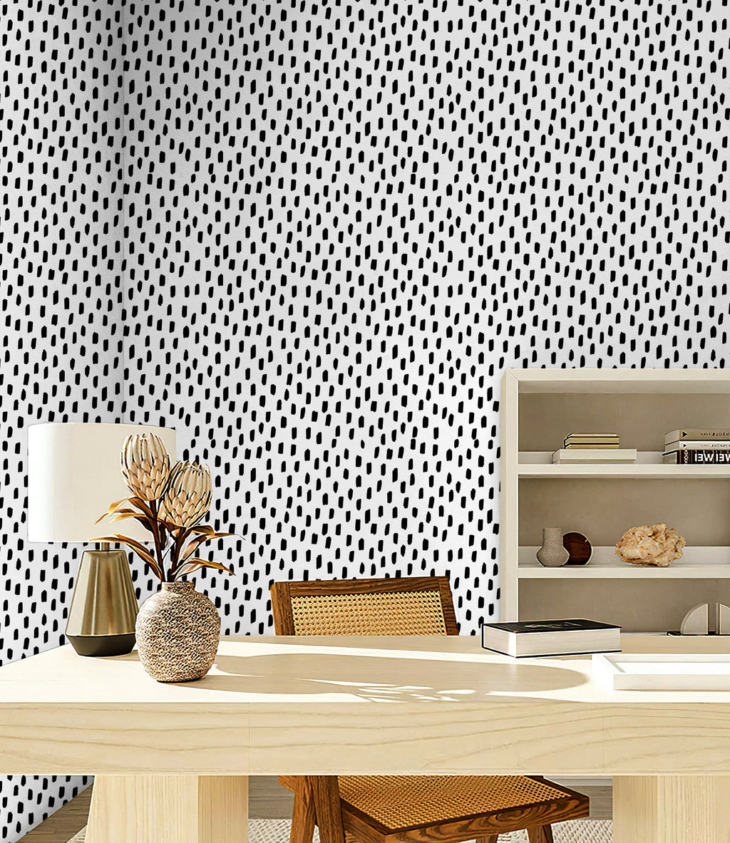 Floralplus Wallpaper Peel and Stick Minimalist Black White Dot Pattern Modern Wall Decor Bedroom Living Room Removable Mural