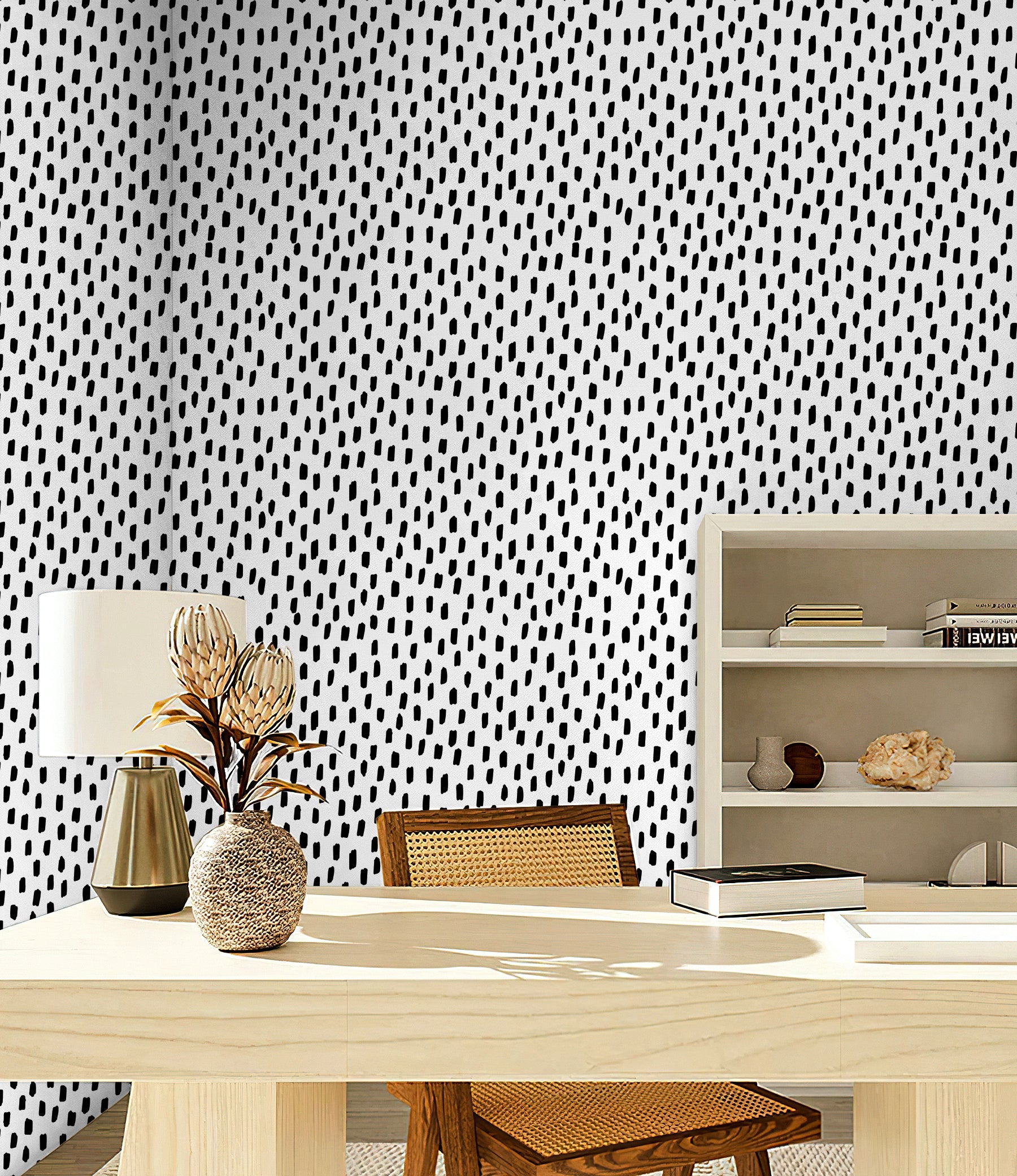 Floralplus Wallpaper Peel and Stick Minimalist Black White Dot Pattern Modern Wall Decor Bedroom Living Room Removable Mural