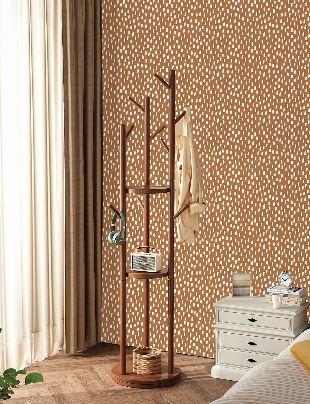Floralplus Wallpaper Peel and Stick Minimalist Brown Dot Pattern Modern Wall Decor Bedroom Living Room Removable Mural