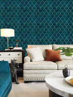 Floralplus Wallpaper Peel and Stick Moroccan Trellis Navy Teal Gold Geometric Tile Wall Decor Bathroom Kitchen Removable Mural
