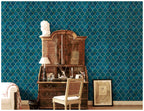 Floralplus Wallpaper Peel and Stick Moroccan Trellis Navy Teal Gold Geometric Tile Wall Decor Bathroom Kitchen Removable Mural