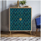 Floralplus Wallpaper Peel and Stick Moroccan Trellis Navy Teal Gold Geometric Tile Wall Decor Bathroom Kitchen Removable Mural