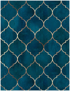 Floralplus Wallpaper Peel and Stick Moroccan Trellis Navy Teal Gold Geometric Tile Wall Decor Bathroom Kitchen Removable Mural