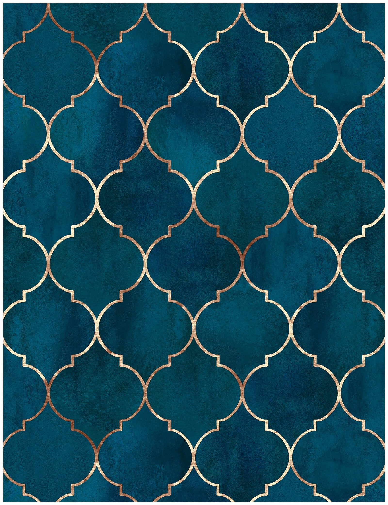 Floralplus Wallpaper Peel and Stick Moroccan Trellis Navy Teal Gold Geometric Tile Wall Decor Bathroom Kitchen Removable Mural