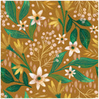 Floralplus Wallpaper Peel and Stick Mustard Yellow Botanical Floral Wall Mural Green Leaf Retro Bloom Removable Self Adhesive Wall Decor for Living Room Bedroom