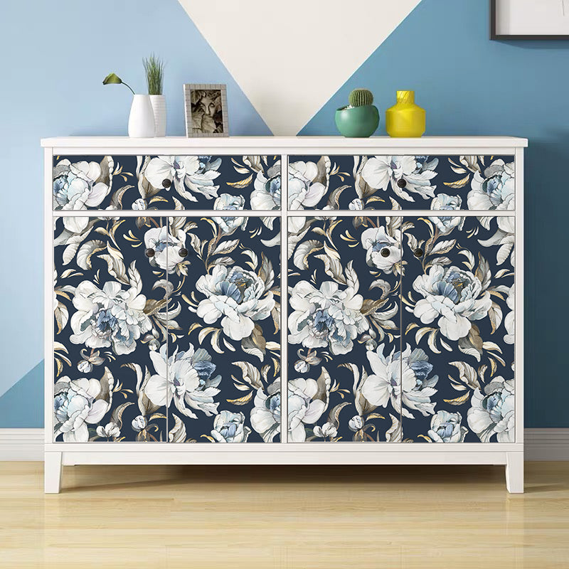 Floralplus Wallpaper Peel and Stick Navy Blue Peony Floral Vintage Watercolor Botanical Wall Decor Removable Mural for Bedroom Living Room Bathroom