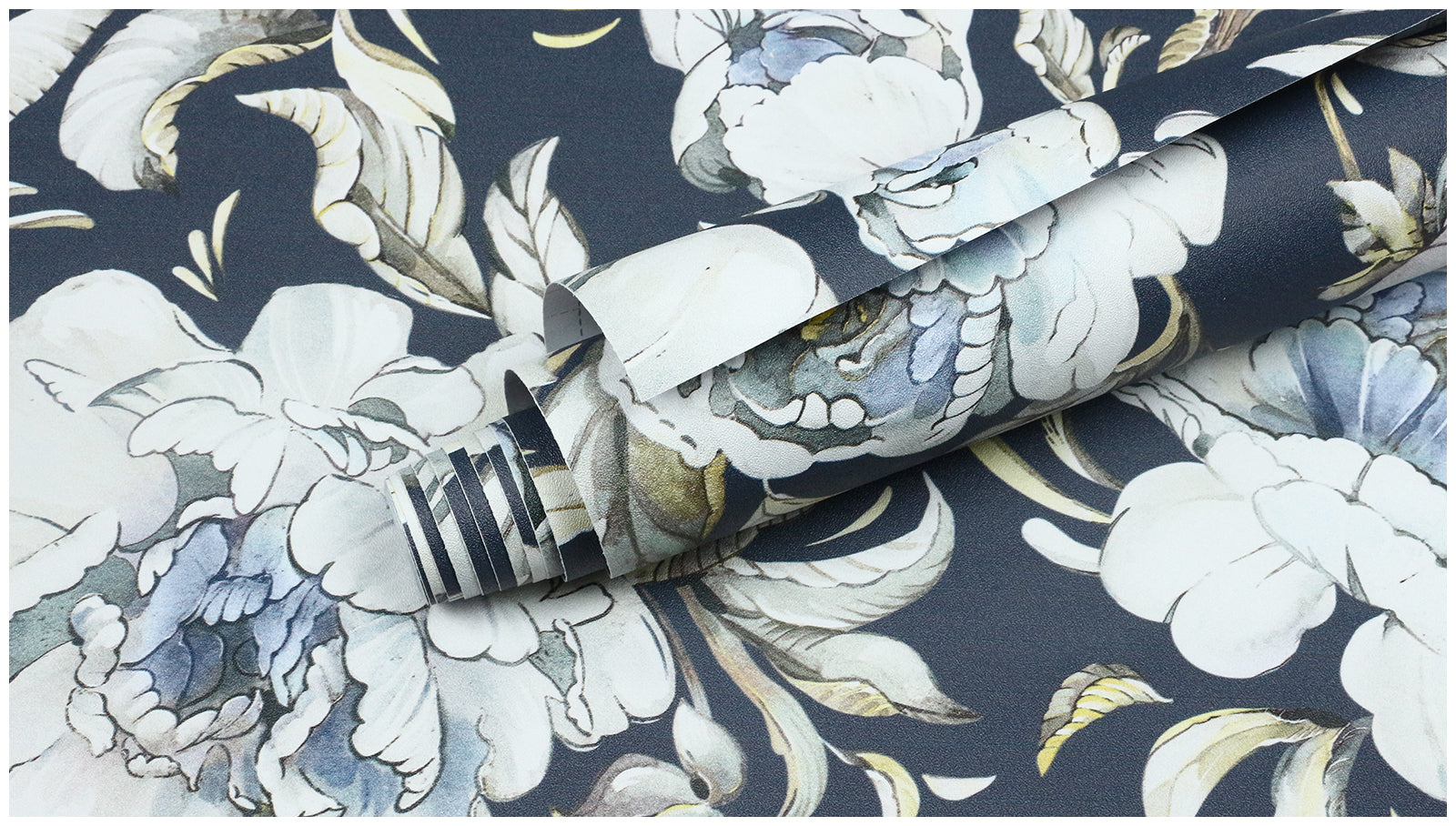 Floralplus Wallpaper Peel and Stick Navy Blue Peony Floral Vintage Watercolor Botanical Wall Decor Removable Mural for Bedroom Living Room Bathroom