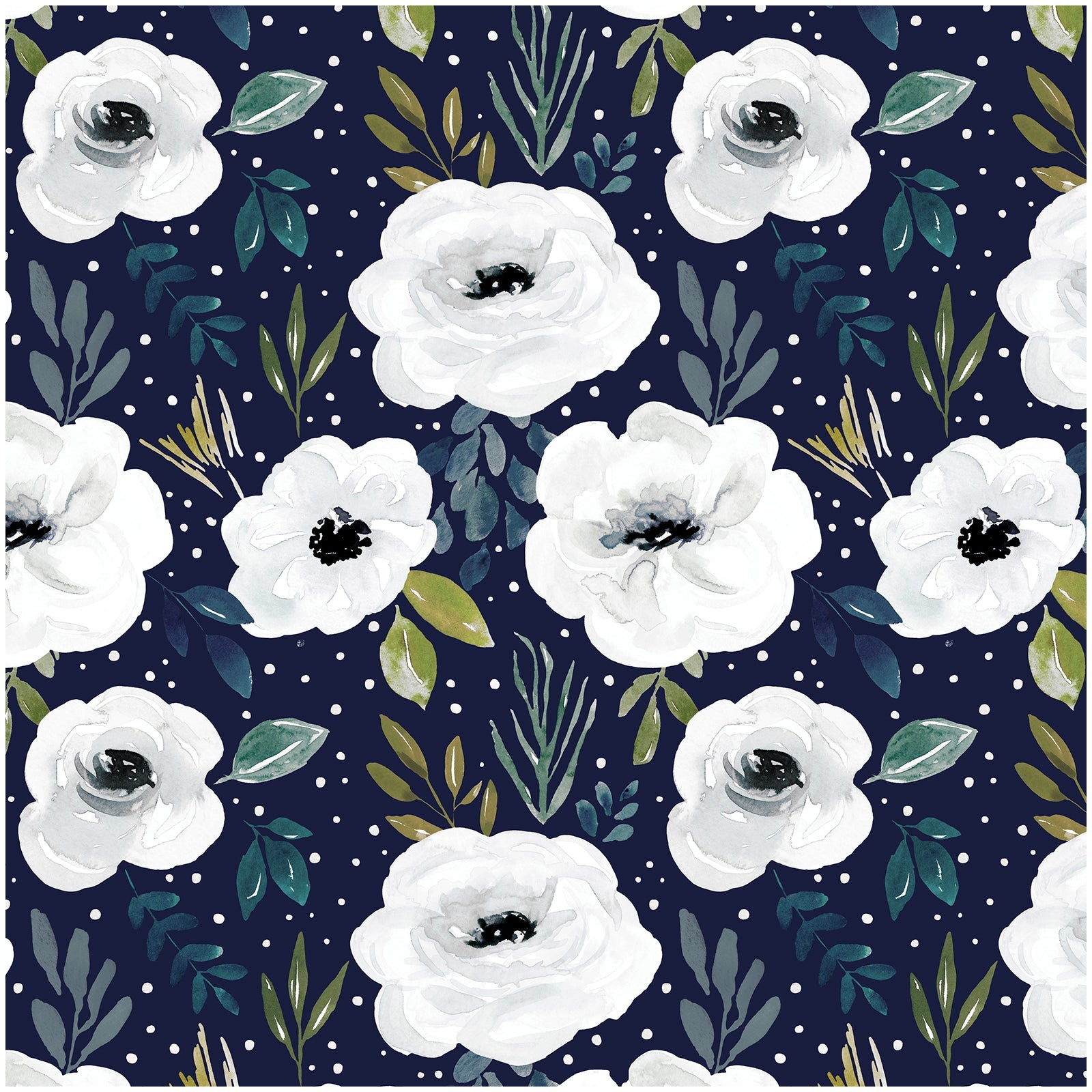 Floralplus Wallpaper Peel and Stick Navy Blue White Watercolor Floral Botanical Wall Decor Bathroom Bedroom Living Room Nursery Removable Self Adhesive Mural
