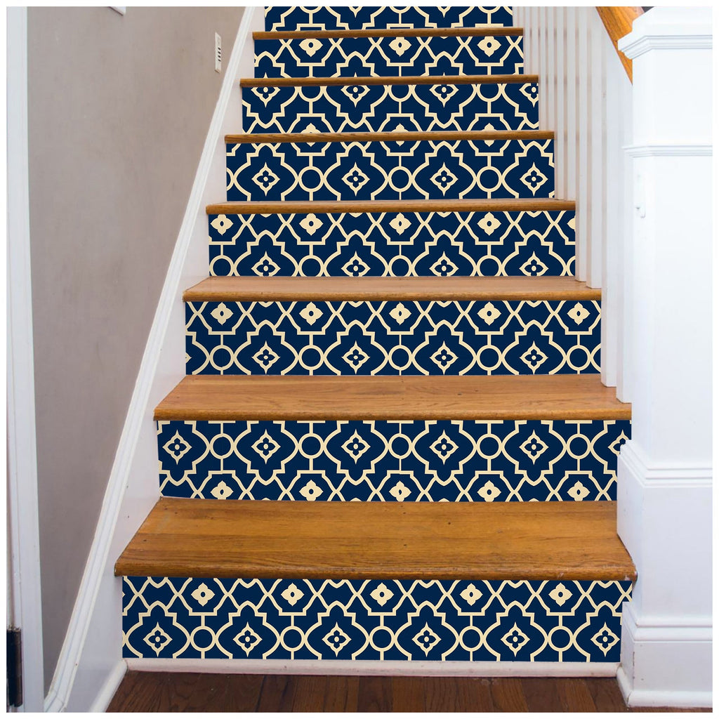 Floralplus Wallpaper Peel and Stick Navy Moroccan Trellis Tile Geometric Farmhouse Bathroom Kitchen Backsplash Laundry Room Removable Wall Decor