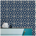 Floralplus Wallpaper Peel and Stick Navy Moroccan Trellis Tile Geometric Farmhouse Bathroom Kitchen Backsplash Laundry Room Removable Wall Decor