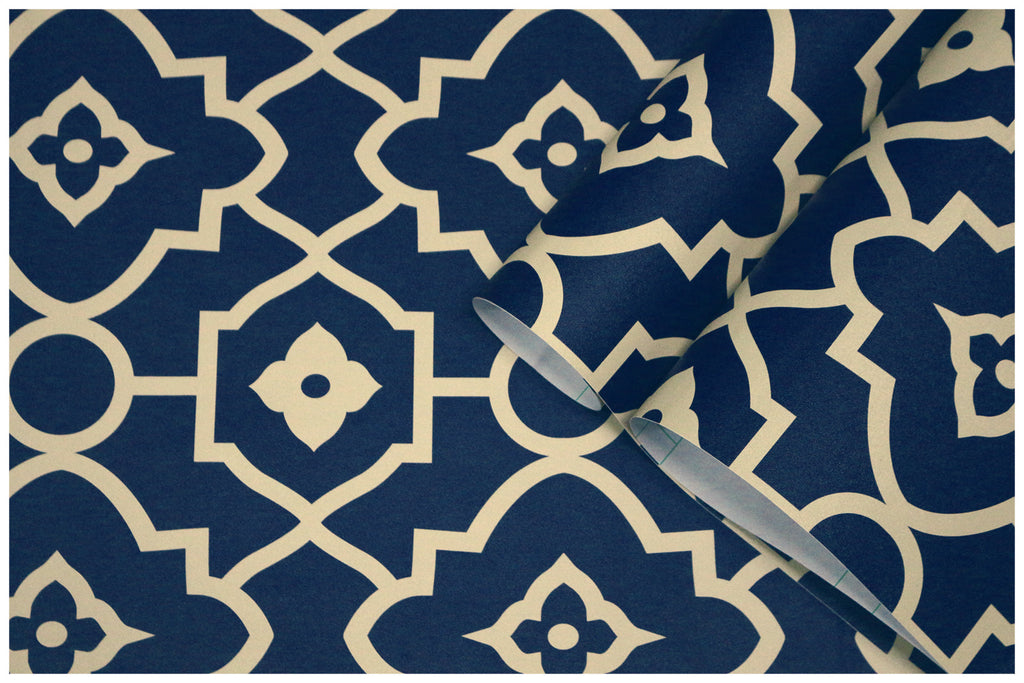 Floralplus Wallpaper Peel and Stick Navy Moroccan Trellis Tile Geometric Farmhouse Bathroom Kitchen Backsplash Laundry Room Removable Wall Decor
