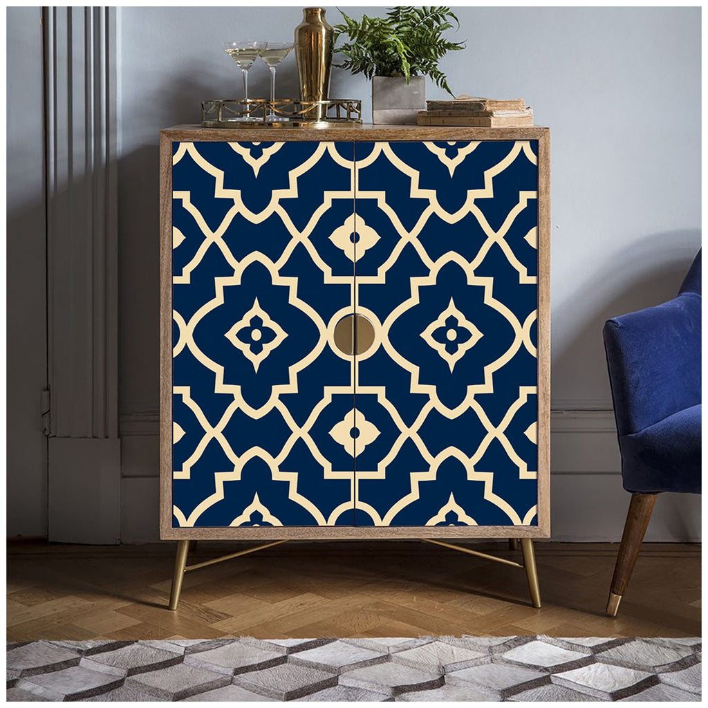 Floralplus Wallpaper Peel and Stick Navy Moroccan Trellis Tile Geometric Farmhouse Bathroom Kitchen Backsplash Laundry Room Removable Wall Decor
