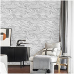 Floralplus Wallpaper Peel and Stick Ocean Wave Black White Coastal Bathroom Kids Room Removable Wall Decor Self Adhesive Modern Mural