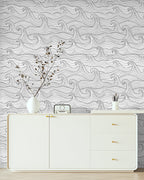 Floralplus Wallpaper Peel and Stick Ocean Wave Black White Coastal Bathroom Kids Room Removable Wall Decor Self Adhesive Modern Mural