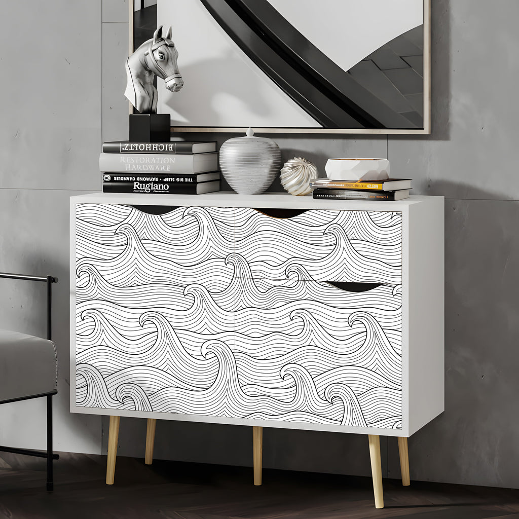 Floralplus Wallpaper Peel and Stick Ocean Wave Black White Coastal Bathroom Kids Room Removable Wall Decor Self Adhesive Modern Mural