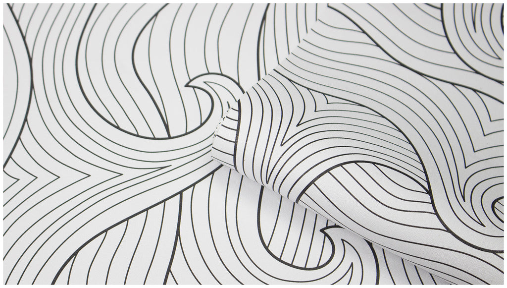 Floralplus Wallpaper Peel and Stick Ocean Wave Black White Coastal Bathroom Kids Room Removable Wall Decor Self Adhesive Modern Mural