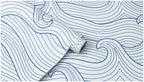 Floralplus Wallpaper Peel and Stick Ocean Wave Blue White Coastal Nautical Kids Room Bathroom Accent Wall Decor Removable Mural