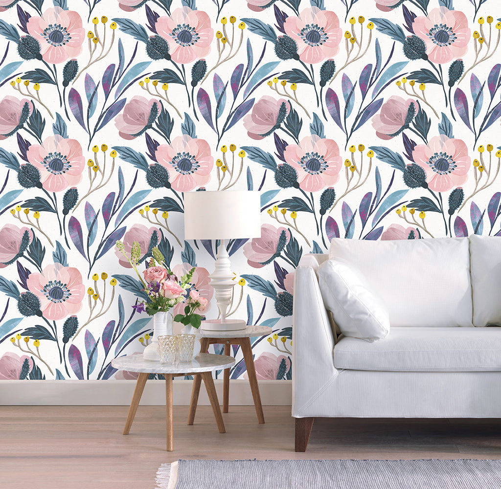 Floralplus Wallpaper Peel and Stick Peach Floral Modern Boho Removable Wall Mural Self Adhesive Bedroom Living Room Bathroom Nursery